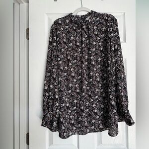 LOFT Black Floral Print Blouse